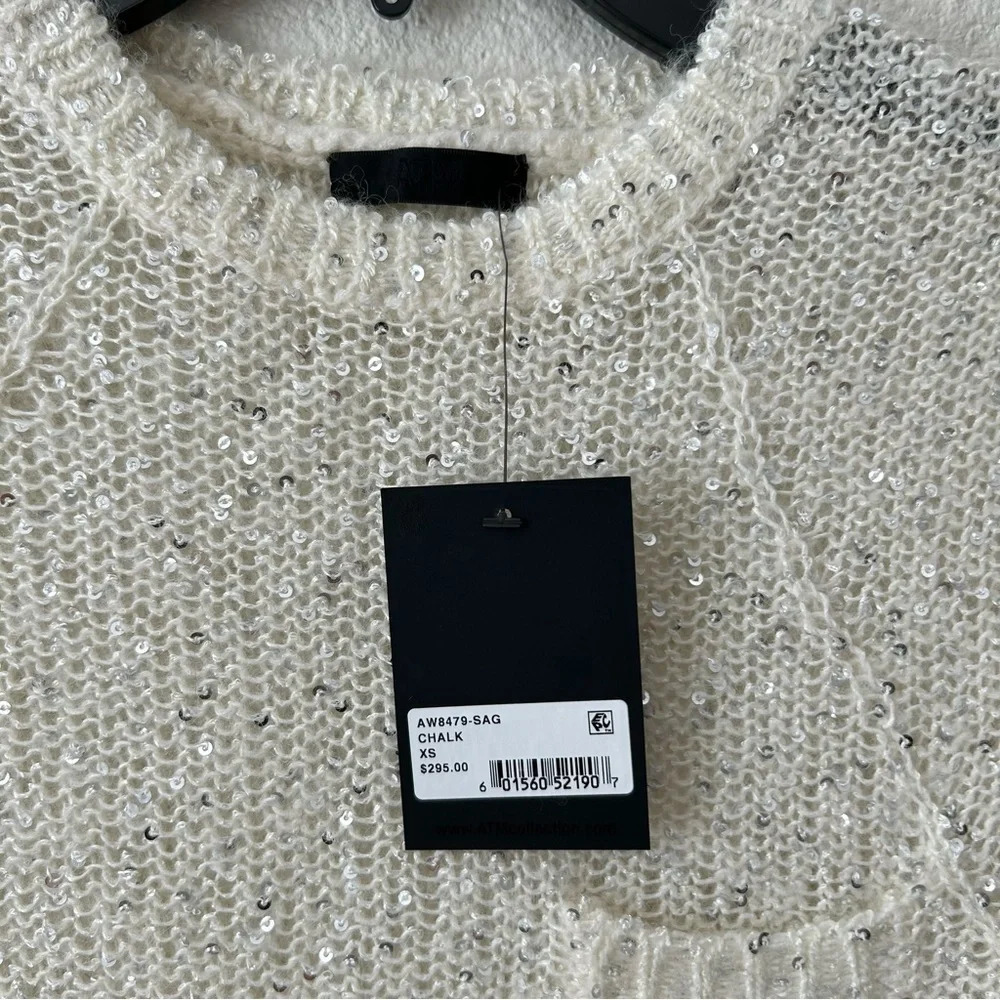 NWT ATM Anthony Thomas Mellino Beige Sequin Sweater Vest Sz Xs ($295) chalk - Picture 3 of 8